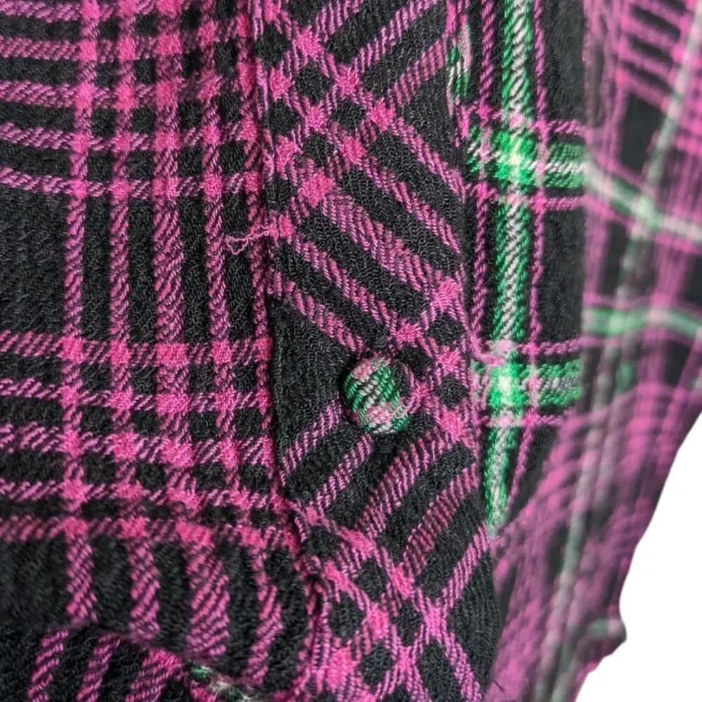 Free People Plaid About You Sleep Flannel Top XS Oversized Button Pink Black